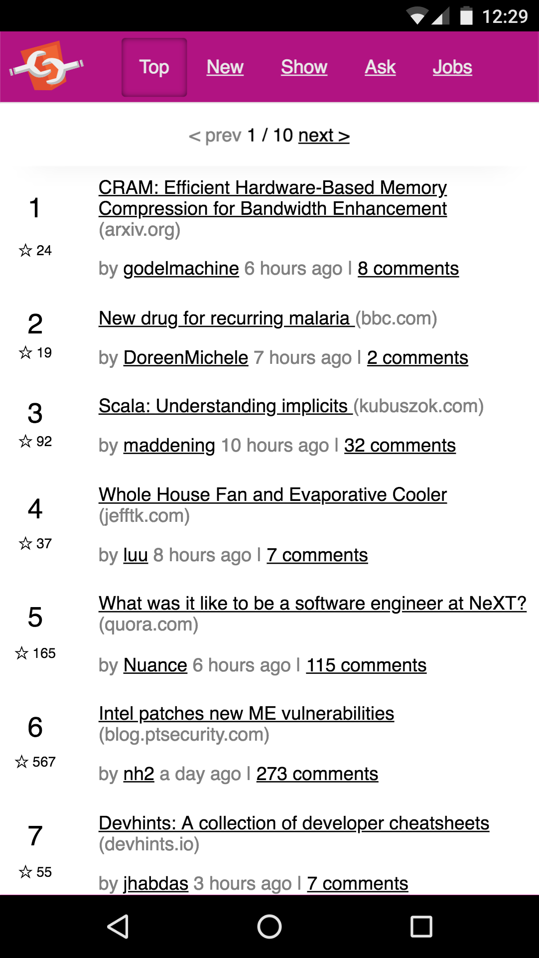 Vanilla Web Components HN HN PWA running on a mobile phone
